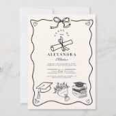 Hand getekende geïllustreerde zwart-wit Afstudeerd Kaart (Voorkant)