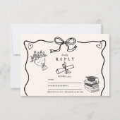 Hand getekende geïllustreerde zwart-wit Afstuderen RSVP Kaartje (Voorkant)