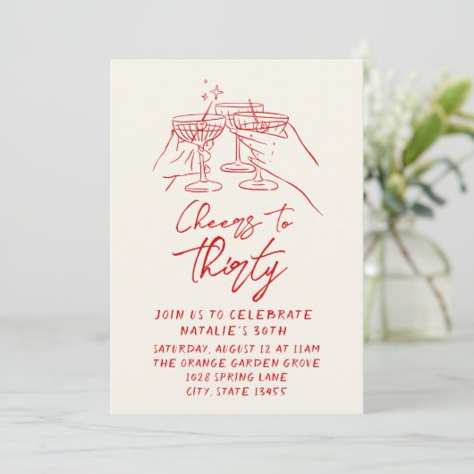 Hand getekende gejuich om dertig 30e foto verjaard kaart (Staand voorkant)