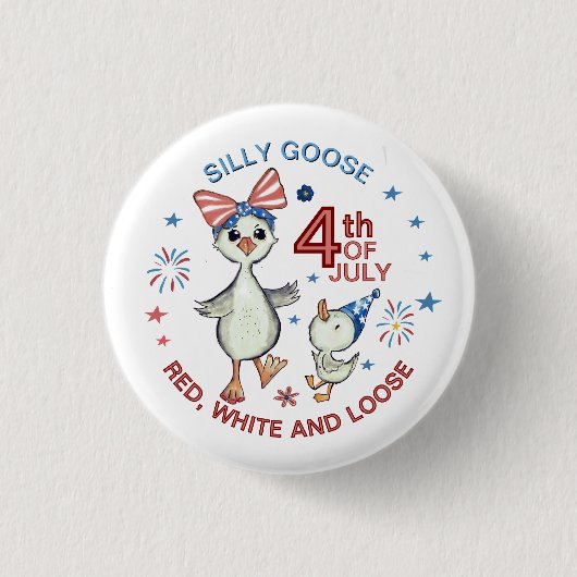 Hand getekende Gekke Mama Goose 4th juli Button (Voorkant)