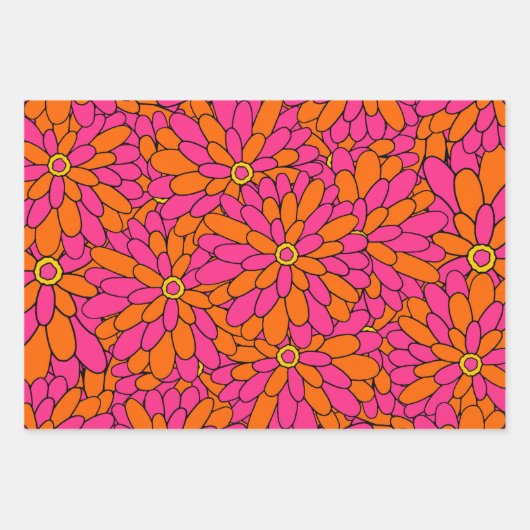 Hand getekende gelaagde Zinnia Abstracte Patronen Inpakpapier Vel (Voorkant 2)