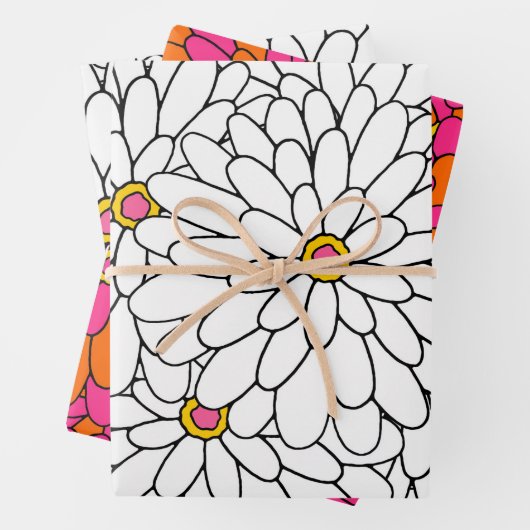 Hand getekende gelaagde Zinnia Abstracte Patronen Inpakpapier Vel (In situ)