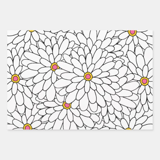 Hand getekende gelaagde Zinnia Abstracte Patronen Inpakpapier Vel (Voorkant)