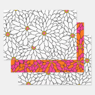 Hand getekende gelaagde Zinnia Abstracte Patronen Inpakpapier Vel