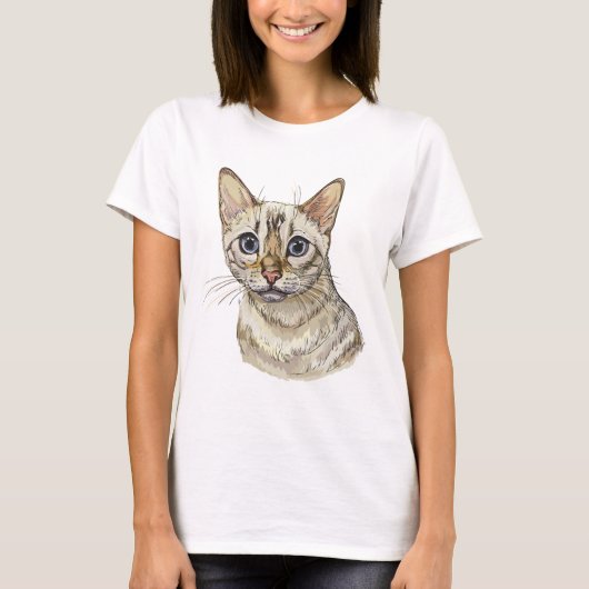 Hand getekende grappige sneeuwbengaal kat t-shirt (Voorkant)