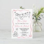 Hand getekende grillige Baby shower Clothesline Gi Kaart (Staand voorkant)