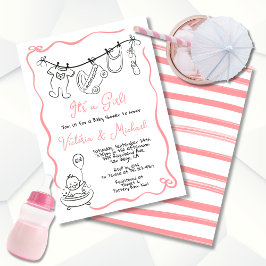 Hand getekende grillige Baby shower Clothesline Gi Kaart