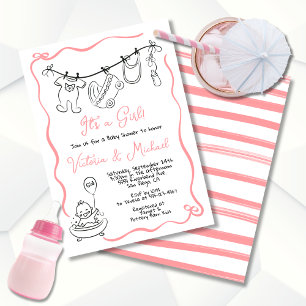 Hand getekende grillige Baby shower Clothesline Gi Kaart
