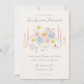 Hand getekende grillige funky Franse pastel bruilo Kaart (Voorkant)