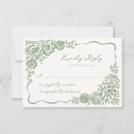 Hand getekende grillige Sage Green Wedding RSVP Kaartje