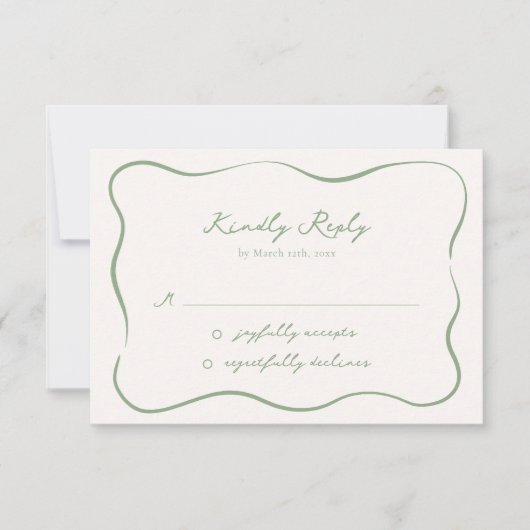 Hand getekende grillige Sage Green Wedding RSVP Kaartje (Voorkant)