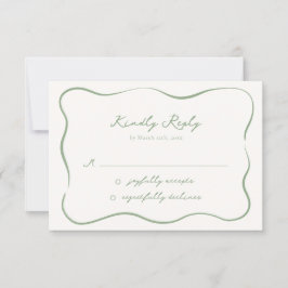 Hand getekende grillige Sage Green Wedding RSVP Kaartje