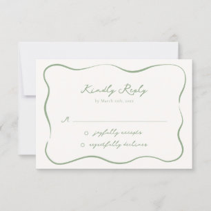 Hand getekende grillige Sage Green Wedding RSVP Kaartje
