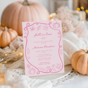 Hand getekende hete roze Herfst in liefde Vrijgeze Kaart