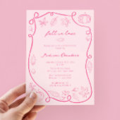 Hand getekende hete roze Herfst in liefde Vrijgeze Kaart