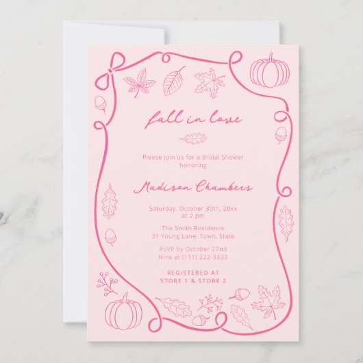 Hand getekende hete roze Herfst in liefde Vrijgeze Kaart (Voorkant)