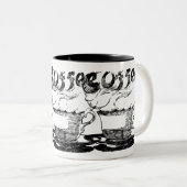 Hand getekende illustratie, koffiedrank tweekleurige koffiemok (Voorkant rechts)