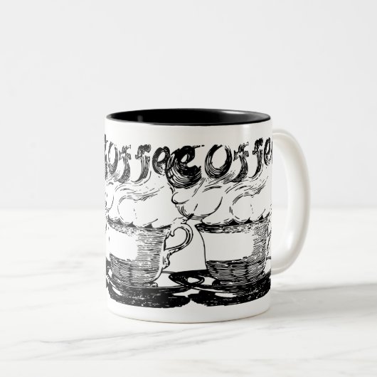 Hand getekende illustratie, koffiedrank tweekleurige koffiemok (Voorkant rechts)