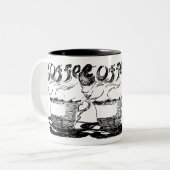 Hand getekende illustratie, koffiedrank tweekleurige koffiemok (Voorkant links)