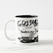 Hand getekende illustratie, koffiedrank tweekleurige koffiemok (Links)