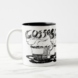 Hand getekende illustratie, koffiedrank tweekleurige koffiemok