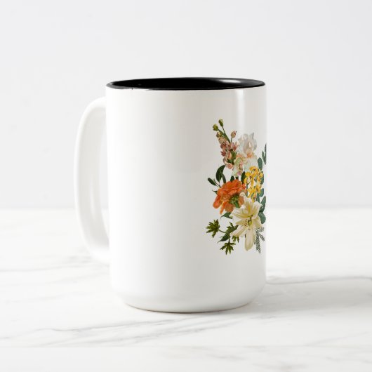 Hand getekende illustratie van een bloemen boeket. tweekleurige koffiemok (Voorkant links)