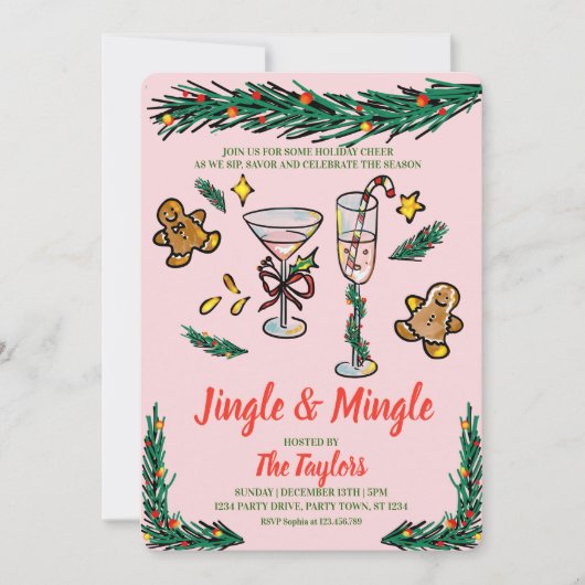 Hand getekende jingle en meng kerstcocktail kaart (Voorkant)