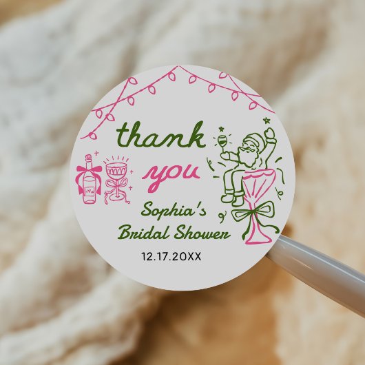 Hand Getekende Kerst Bruids Shower Ronde Sticker