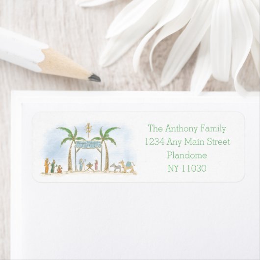 Hand getekende kerststal Alles is rustig Gezegde Etiket (Insitu)