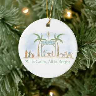 Hand getekende kerststal Alles is rustig Gezegde Keramisch Ornament