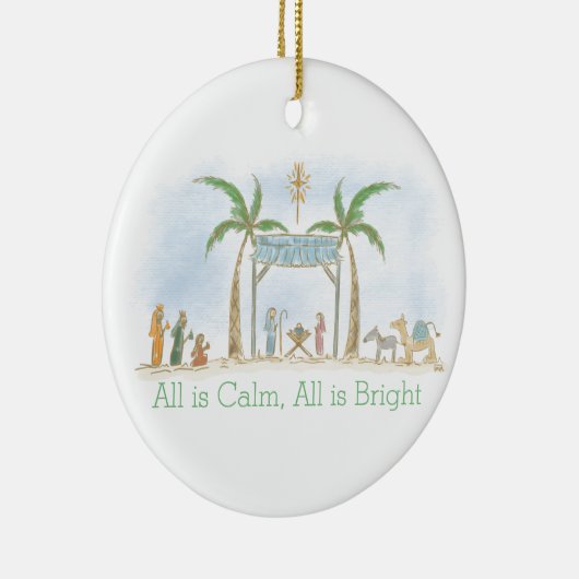 Hand getekende kerststal Alles is rustig Gezegde Keramisch Ornament (Rechts)