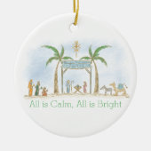 Hand getekende kerststal Alles is rustig Gezegde Keramisch Ornament (Voorkant)