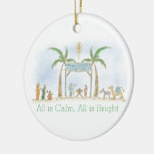 Hand getekende kerststal Alles is rustig Gezegde Keramisch Ornament (Links)