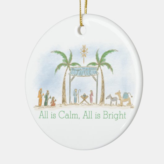 Hand getekende kerststal Alles is rustig Gezegde Keramisch Ornament (Links)