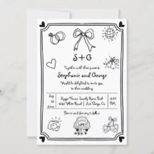 Hand getekende krabbel doodle grillige bruiloft