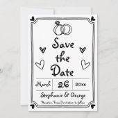 Hand getekende krabbel doodle grillige Frans Save The Date (Voorkant)