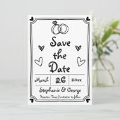 Hand getekende krabbel doodle grillige Frans Save The Date (Staand voorkant)