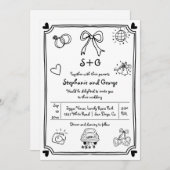 Hand getekende krabbel doodle QR grillige bruiloft Kaart (Voorkant / Achterkant)