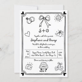 Hand getekende krabbel doodle QR grillige bruiloft Kaart