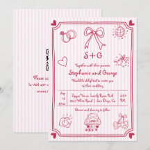 Hand getekende krabbel doodle roze QR code bruilof