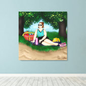 Hand-getekende kunst | Vrouw bij strand Canvas Afdruk (Insitu (Houten vloer))