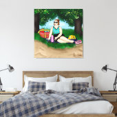 Hand-getekende kunst | Vrouw bij strand Canvas Afdruk (Insitu (Slaapkamer))