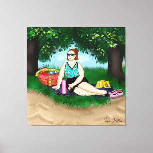 Hand-getekende kunst Vrouw bij strand Canvas Afdruk