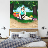 Hand-getekende kunst | Vrouw bij strand Canvas Afdruk (Insitu (Slaapkamer))