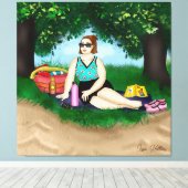 Hand-getekende kunst | Vrouw bij strand Canvas Afdruk (Insitu (Houten vloer))