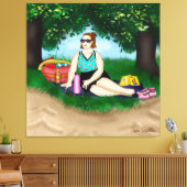 Hand-getekende kunst | Vrouw bij strand Canvas Afdruk (Insitu (Woonkamer))