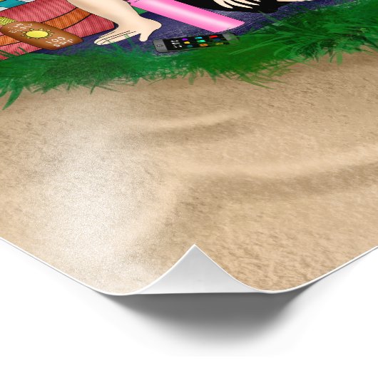 Hand-getekende kunst | Vrouw bij strand Foto Afdruk (Hoek)