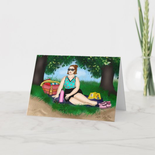 Hand-getekende kunst | Vrouw bij strand Kaart (Voorkant)