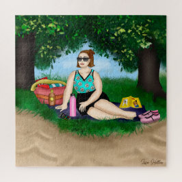 Hand-getekende kunst | Vrouw bij strand Legpuzzel