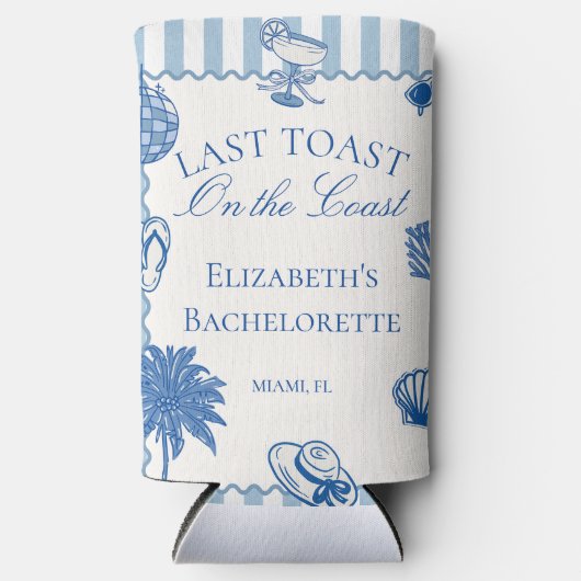 Hand Getekende Laatste Toast op de Kust Bacheloret Seltzer Blikjeskoeler (Voorkant)
